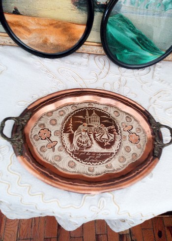 İşlemeli Turkuaz Dekoratif Tepsi - Görsel 2