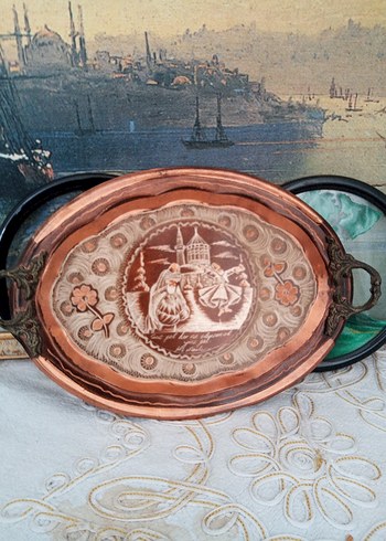 İşlemeli Turkuaz Dekoratif Tepsi - Görsel 6