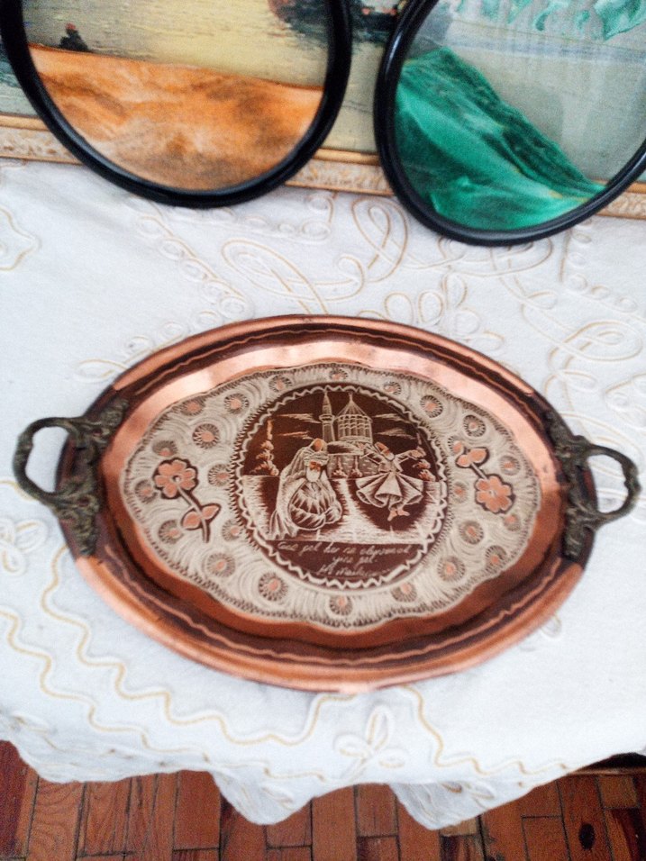 İşlemeli Turkuaz Dekoratif Tepsi - Görsel 2