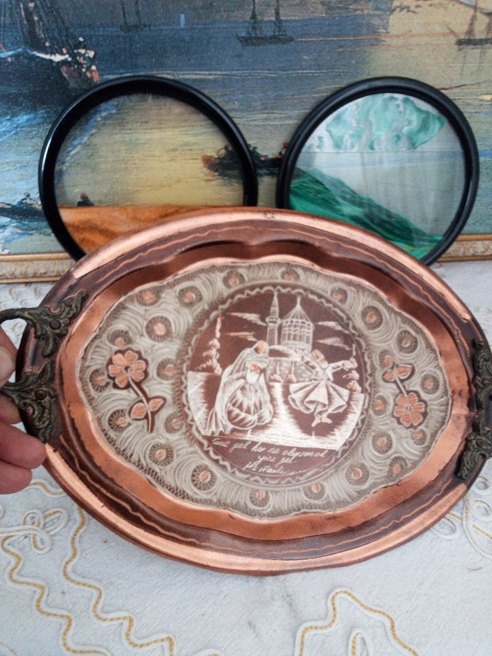 İşlemeli Turkuaz Dekoratif Tepsi - Görsel 5