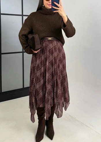 Kadın Kahverengi Midi Triko Etek - Görsel 4