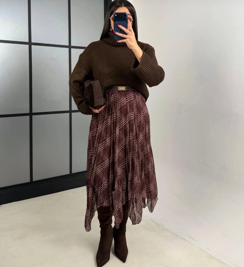 Kadın Kahverengi Midi Triko Etek - Görsel 3