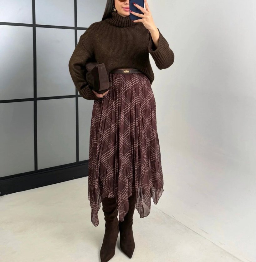 Kadın Kahverengi Midi Triko Etek - Görsel 4