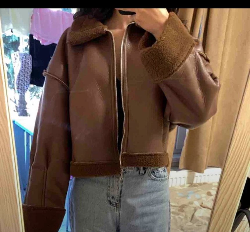 Kahverengi Kürklü Deri Kadın Ceket - Görsel 4