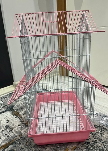 Pembe Renkli Küçük Ev Şeklinde Kuş Kafesi - Görsel 3