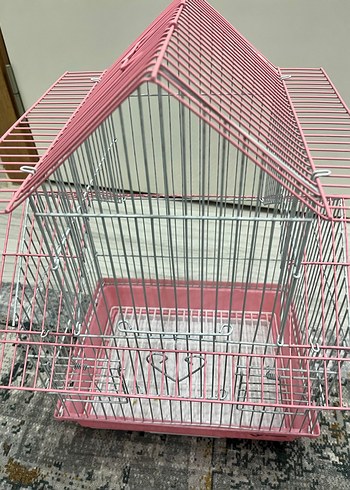 Pembe Renkli Küçük Ev Şeklinde Kuş Kafesi - Görsel 2