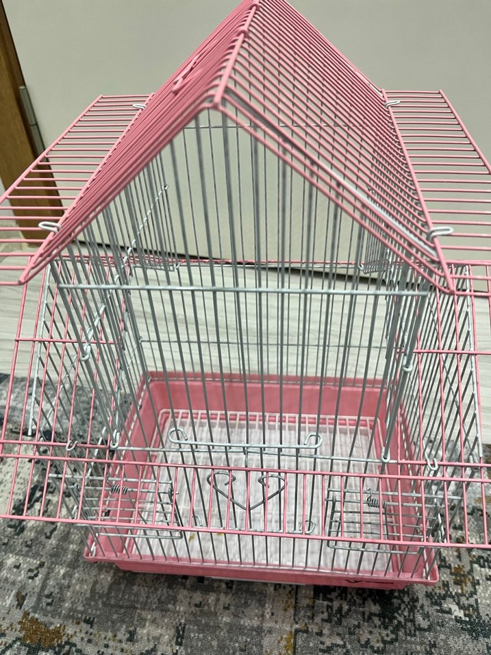 Pembe Renkli Küçük Ev Şeklinde Kuş Kafesi - Görsel 2