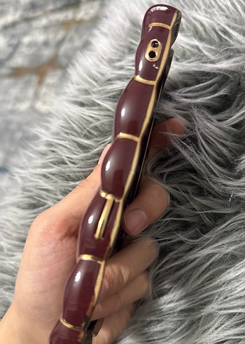 Bordo Kürklü Modern Telefon Kılıfı - Görsel 3