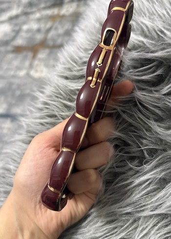 Bordo Kürklü Modern Telefon Kılıfı - Görsel 2