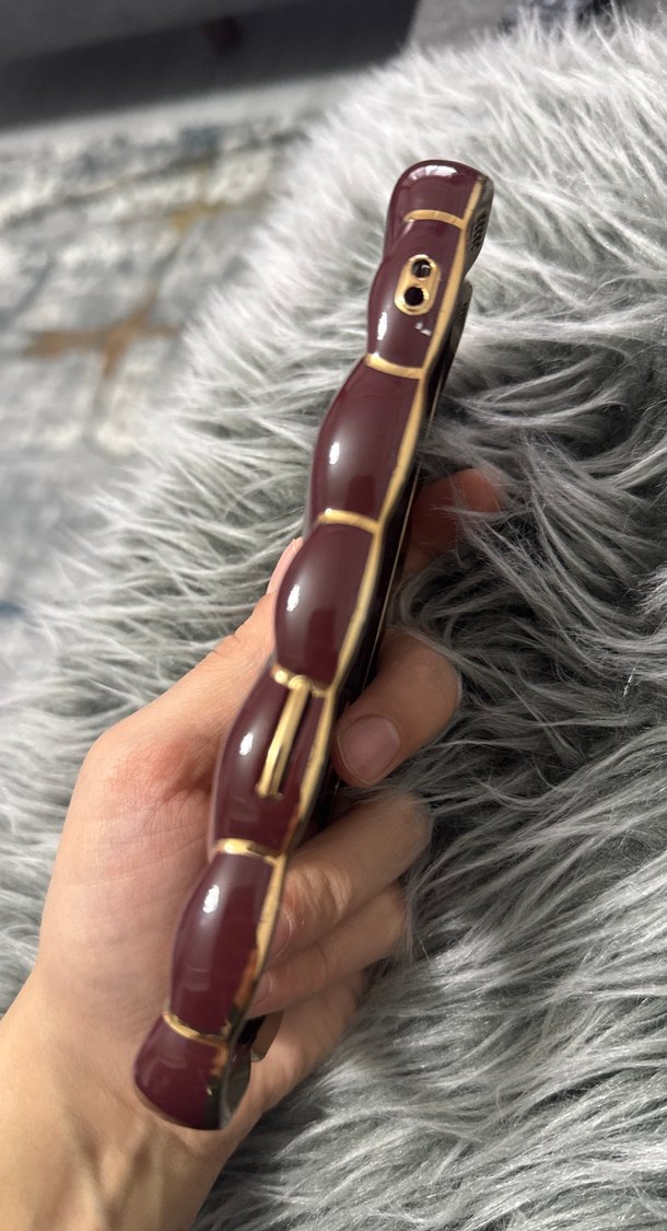 Bordo Kürklü Modern Telefon Kılıfı - Görsel 3