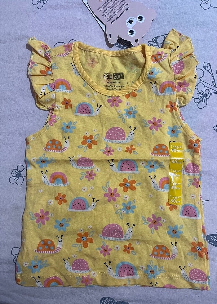 HelloBaby Çiçek Baskılı kız Tişört Sarı 1 yaş (12 ay) - Görsel 2