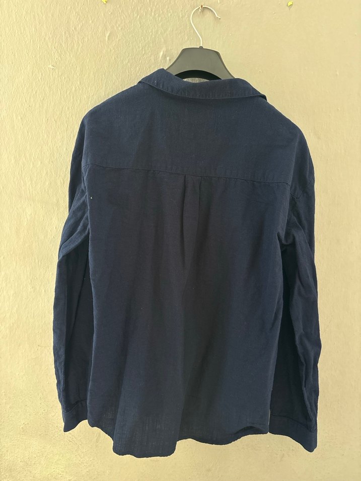 Lacivert Keten Kadın Gömlek - Görsel 2