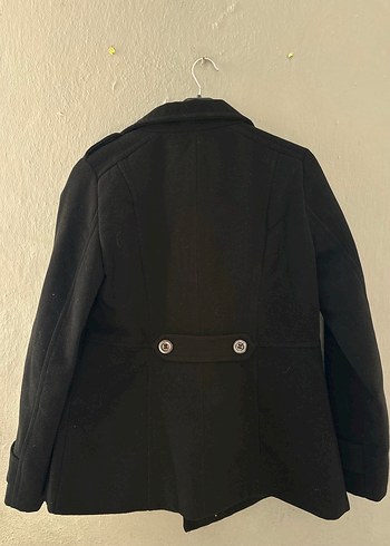 Çift Düğmeli Siyah Kaşe Kaban - Görsel 2