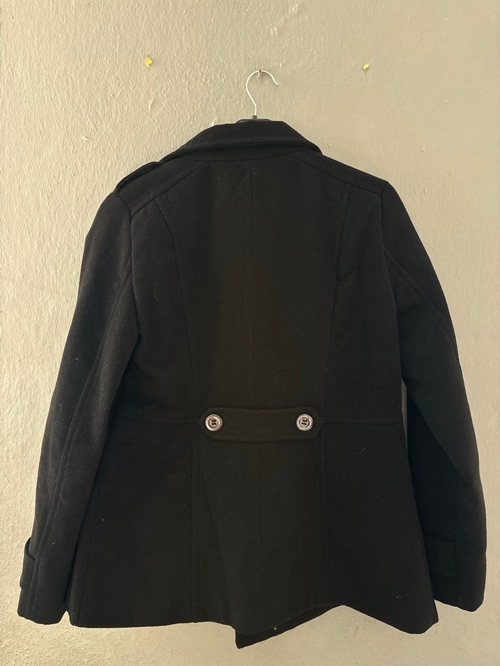 Çift Düğmeli Siyah Kaşe Kaban - Görsel 2