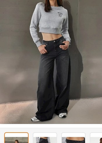 Siyah Yüksek Bel Extra Wide Leg Palazzo Jeans
