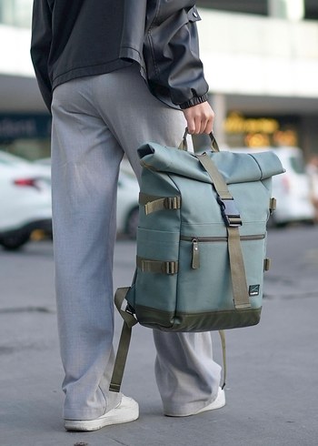 Gri Kayışlı Sokak Tarzı unisex Sırt Çantası - Görsel 2