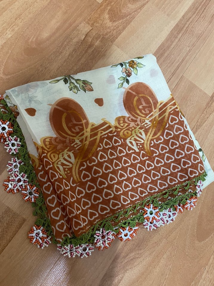 Bohem Çiçek Desenli Kahverengi Kadın Fular - Görsel 3