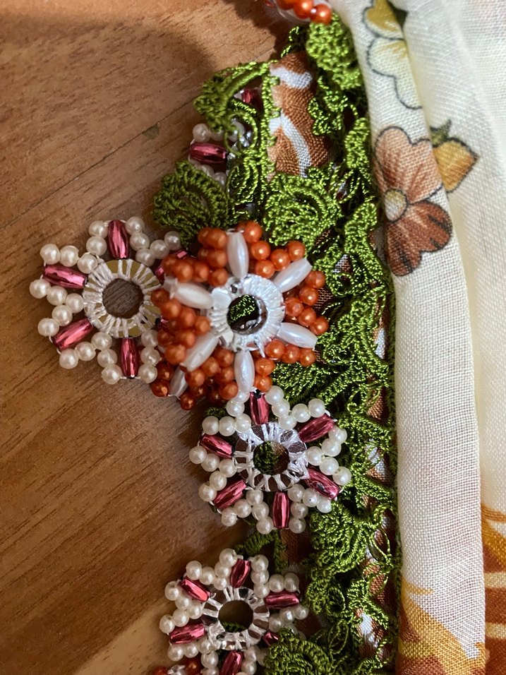 Bohem Çiçek Desenli Kahverengi Kadın Fular - Görsel 4