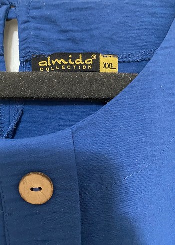 Düğmeli Mavi Keten Kadın Tunik - Görsel 2