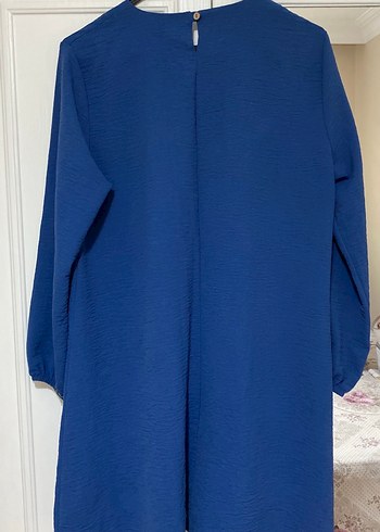 Düğmeli Mavi Keten Kadın Tunik - Görsel 7