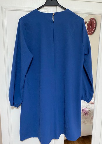 Düğmeli Mavi Keten Kadın Tunik - Görsel 3