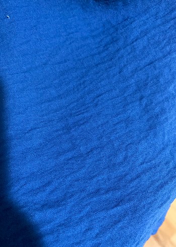 Düğmeli Mavi Keten Kadın Tunik - Görsel 4