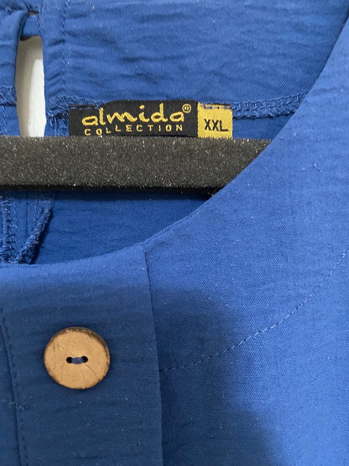 Düğmeli Mavi Keten Kadın Tunik - Görsel 2