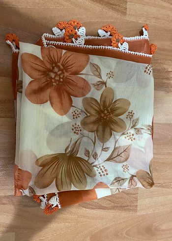 Bej Çiçek Desenli Bohem Kadın Fular - Görsel 4