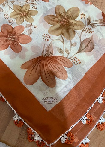 Bej Çiçek Desenli Bohem Kadın Fular - Görsel 3