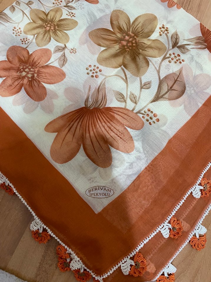 Bej Çiçek Desenli Bohem Kadın Fular - Görsel 3