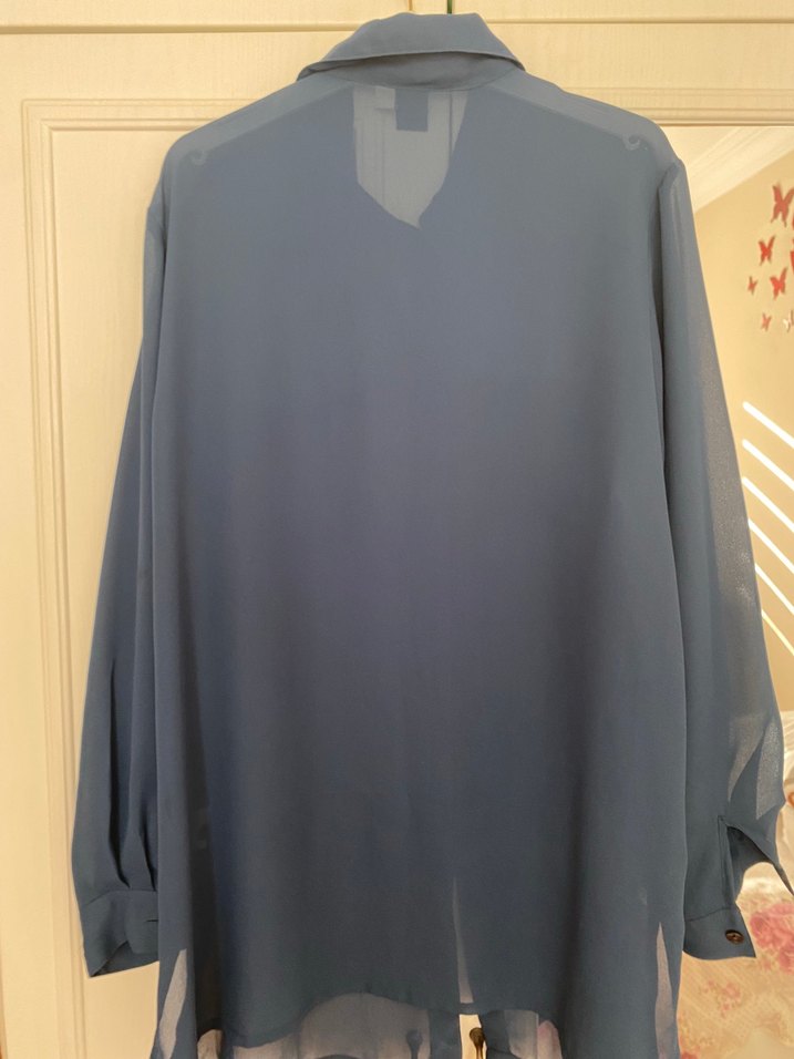 Mavi uzun tül gömlek - Görsel 3