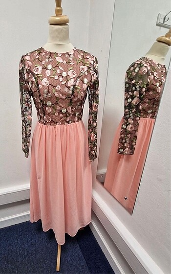 Shein Marka Pembe çiçekli midi boy mezuniyet elbisesi