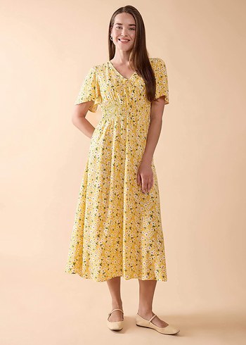 Sarı Bohem V Yaka Uzun Elbise - Görsel 6