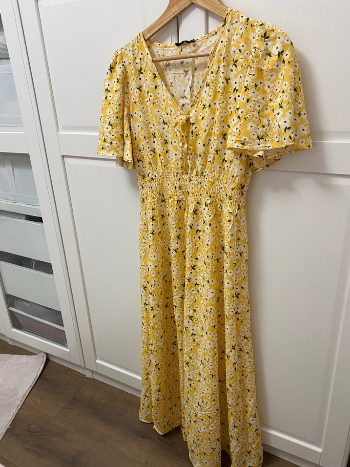 Sarı Bohem V Yaka Uzun Elbise - Görsel 3