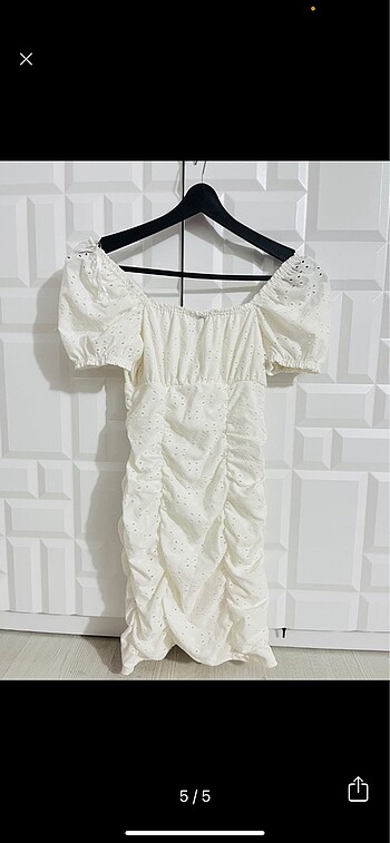 H&M H&m beyaz prenses kol büzgülü fistolu mini elbise