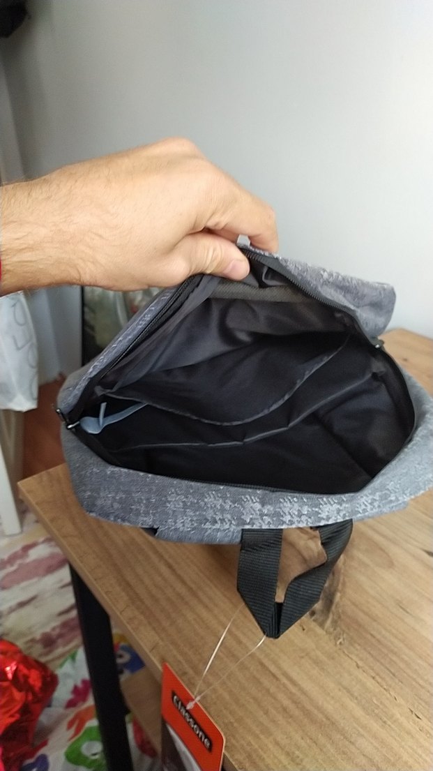 Classone Gri Desenli Fermuarlı Laptop Bölmeli Sırt Çantası - Görsel 3