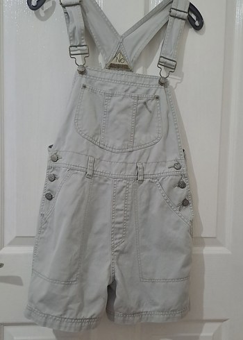 Bej Kadın Kısa Askılı Denim Tulum - Görsel 2