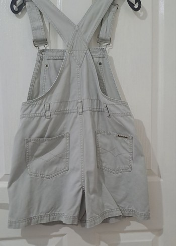 Bej Kadın Kısa Askılı Denim Tulum - Görsel 3