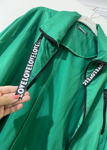 Uzun Yeşil Kadın Yağmurluk Fermuarlı - Görsel 7