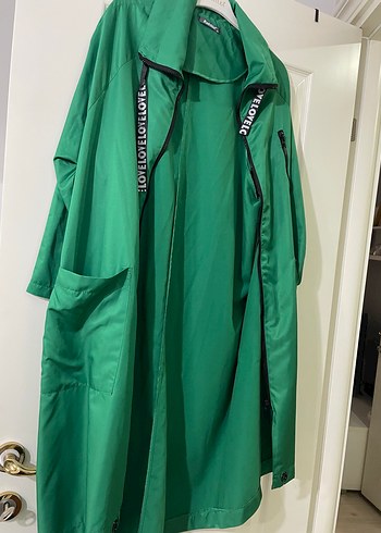 Uzun Yeşil Kadın Yağmurluk Fermuarlı - Görsel 2
