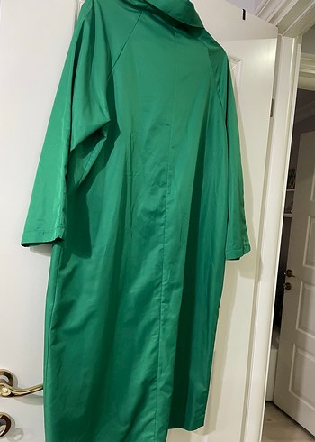 Uzun Yeşil Kadın Yağmurluk Fermuarlı - Görsel 5
