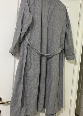 Gri Uzun Keten Kadın Kaban - Görsel 7