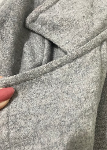 Gri Uzun Keten Kadın Kaban - Görsel 5