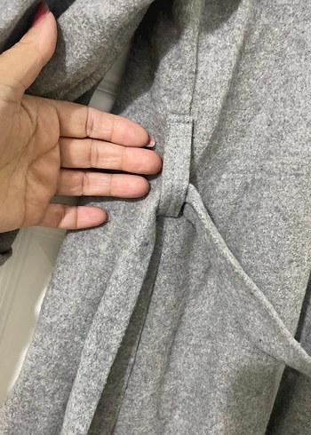 Gri Uzun Keten Kadın Kaban - Görsel 8