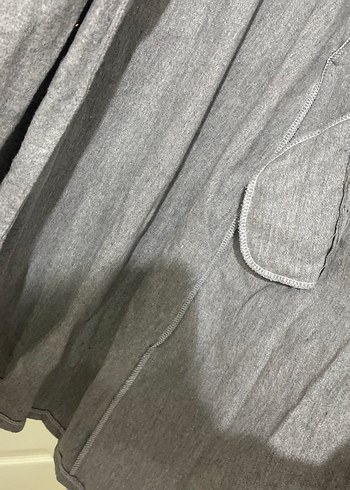 Gri Uzun Keten Kadın Kaban - Görsel 6