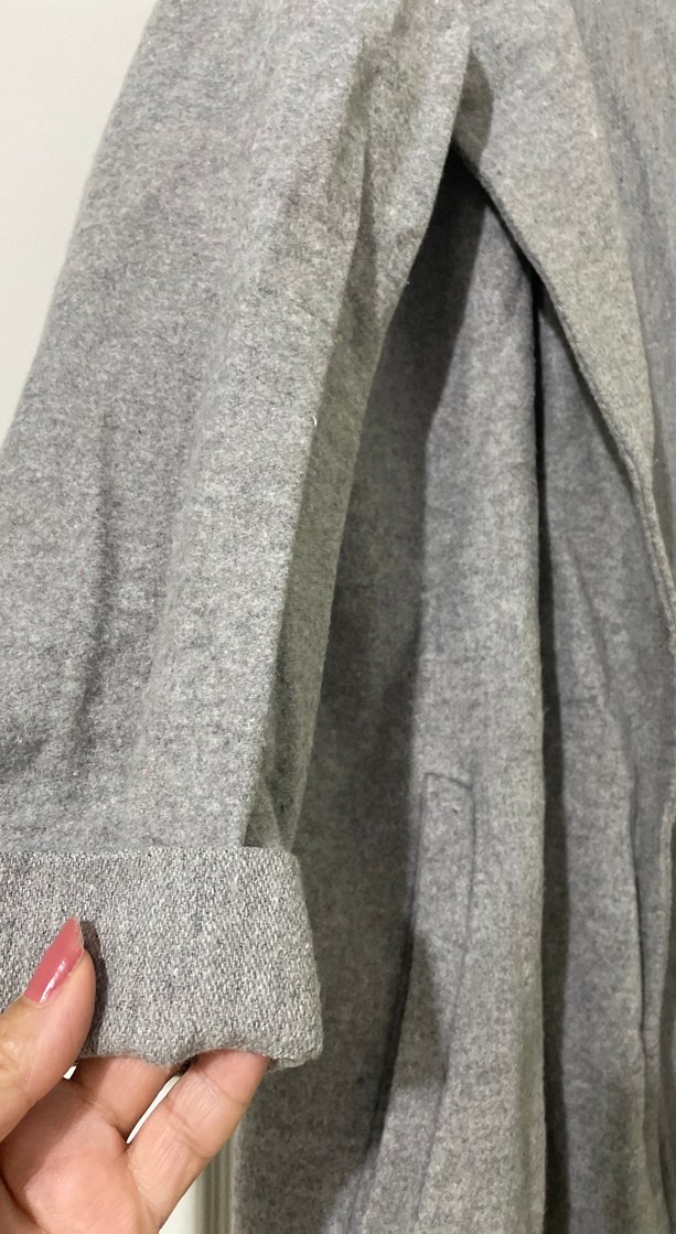 Gri Uzun Keten Kadın Kaban - Görsel 3