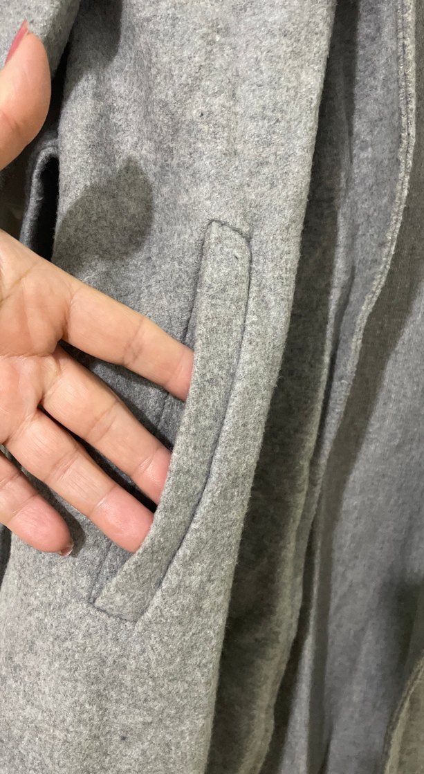 Gri Uzun Keten Kadın Kaban - Görsel 2