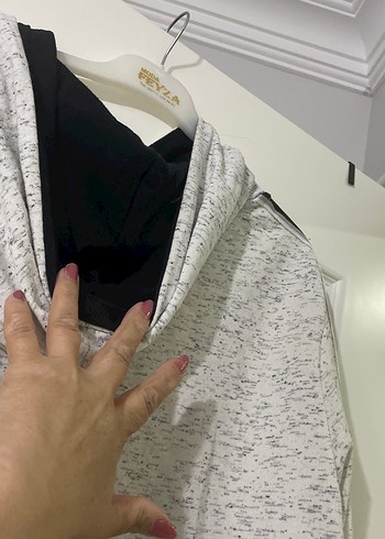 Gri Kapüşonlu Baskılı Oversize Sweatshirt - Görsel 6