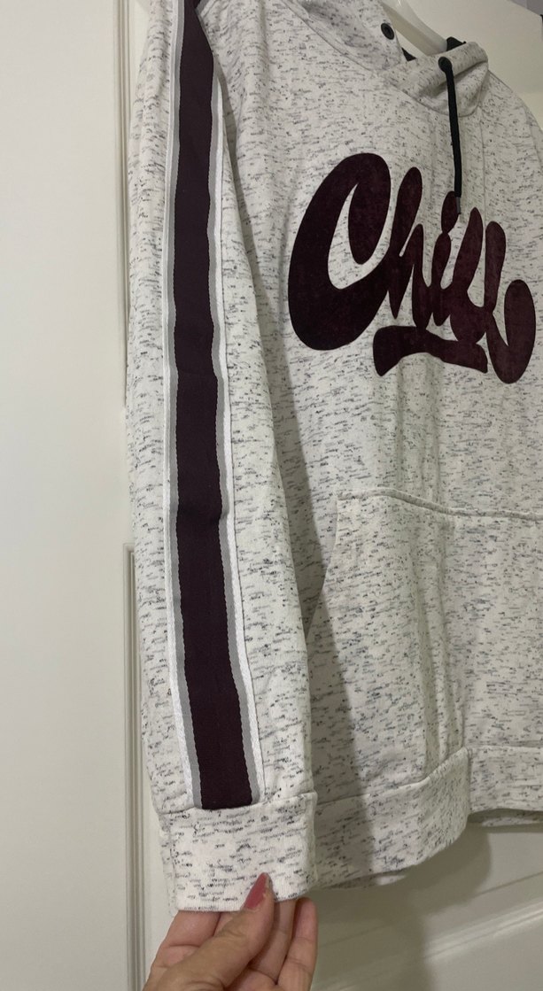 Gri Kapüşonlu Baskılı Oversize Sweatshirt - Görsel 3