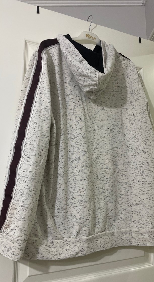 Gri Kapüşonlu Baskılı Oversize Sweatshirt - Görsel 4